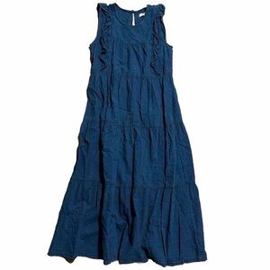 Madewell Indigo Ruffled-Bodice Tiered‎ Midi Dress